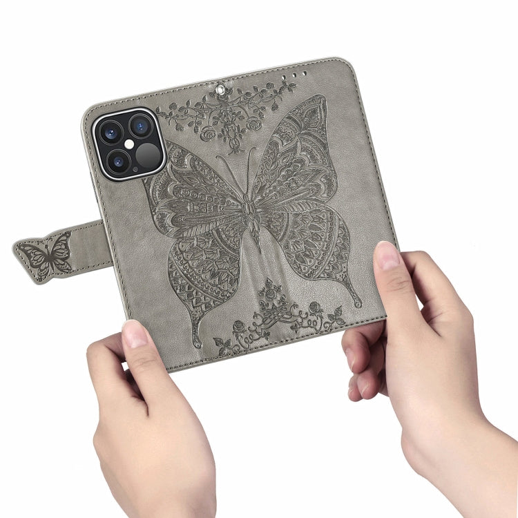 For iPhone 13 Pro Butterfly Love Flower Embossed Horizontal Flip Leather Case with Bracket / Card Slot / Wallet / Lanyard