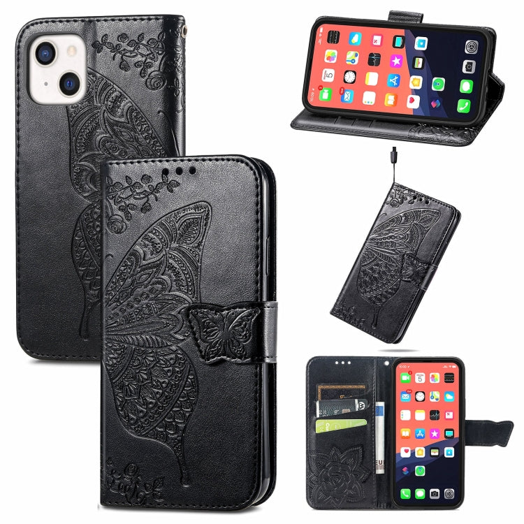 For iPhone 13 mini Butterfly Love Flower Embossed Horizontal Flip Leather Case with Bracket / Card Slot / Wallet / Lanyard