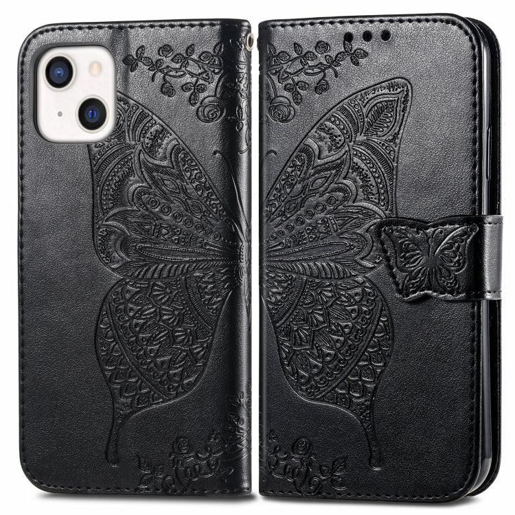 For iPhone 13 mini Butterfly Love Flower Embossed Horizontal Flip Leather Case with Bracket / Card Slot / Wallet / Lanyard