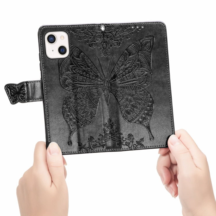 For iPhone 13 mini Butterfly Love Flower Embossed Horizontal Flip Leather Case with Bracket / Card Slot / Wallet / Lanyard