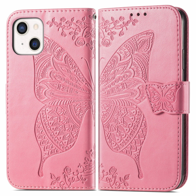For iPhone 13 mini Butterfly Love Flower Embossed Horizontal Flip Leather Case with Bracket / Card Slot / Wallet / Lanyard