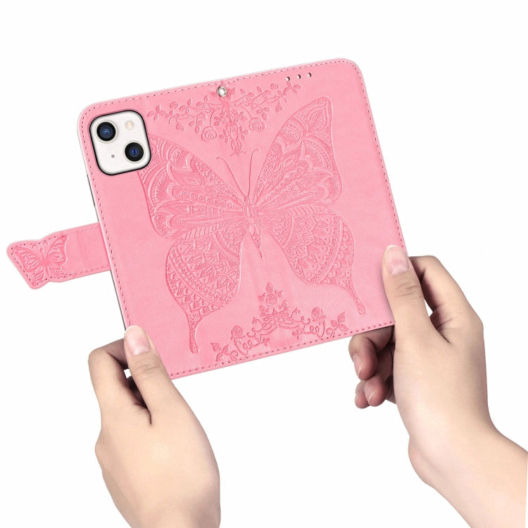 For iPhone 13 mini Butterfly Love Flower Embossed Horizontal Flip Leather Case with Bracket / Card Slot / Wallet / Lanyard