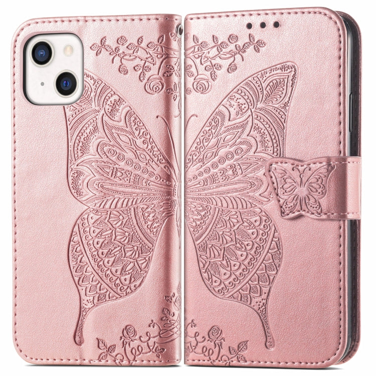 For iPhone 13 mini Butterfly Love Flower Embossed Horizontal Flip Leather Case with Bracket / Card Slot / Wallet / Lanyard