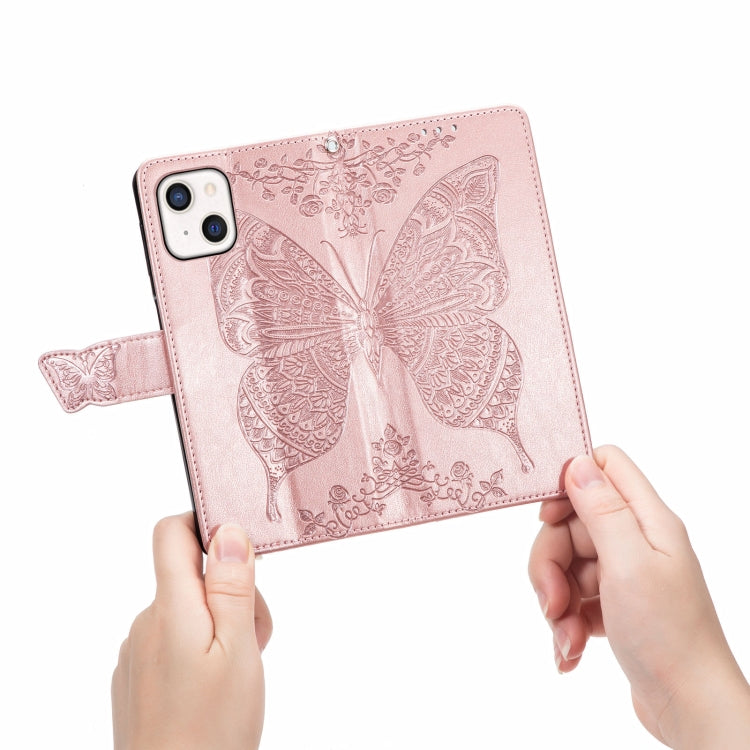 For iPhone 13 mini Butterfly Love Flower Embossed Horizontal Flip Leather Case with Bracket / Card Slot / Wallet / Lanyard