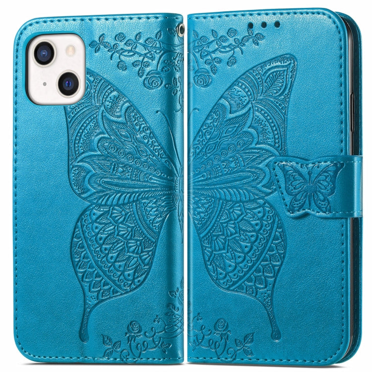 For iPhone 13 mini Butterfly Love Flower Embossed Horizontal Flip Leather Case with Bracket / Card Slot / Wallet / Lanyard