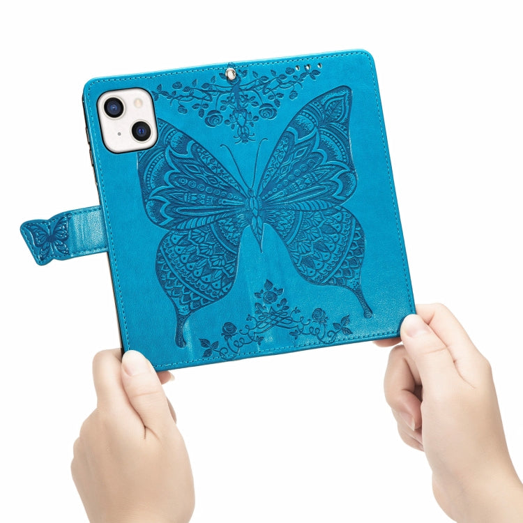 For iPhone 13 mini Butterfly Love Flower Embossed Horizontal Flip Leather Case with Bracket / Card Slot / Wallet / Lanyard