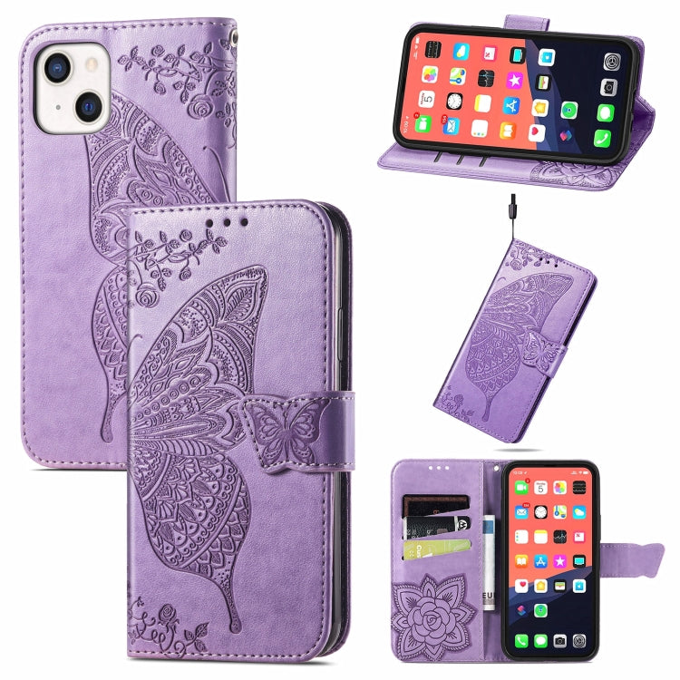 For iPhone 13 mini Butterfly Love Flower Embossed Horizontal Flip Leather Case with Bracket / Card Slot / Wallet / Lanyard