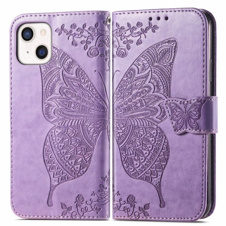 For iPhone 13 mini Butterfly Love Flower Embossed Horizontal Flip Leather Case with Bracket / Card Slot / Wallet / Lanyard
