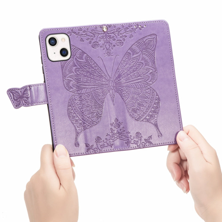 For iPhone 13 mini Butterfly Love Flower Embossed Horizontal Flip Leather Case with Bracket / Card Slot / Wallet / Lanyard