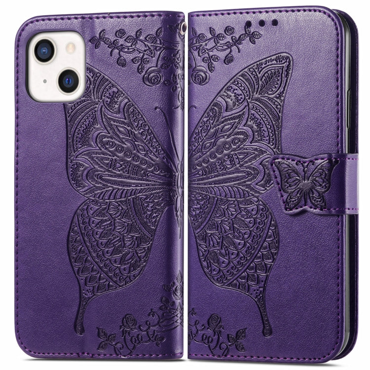 For iPhone 13 mini Butterfly Love Flower Embossed Horizontal Flip Leather Case with Bracket / Card Slot / Wallet / Lanyard