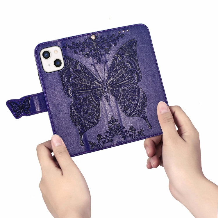For iPhone 13 mini Butterfly Love Flower Embossed Horizontal Flip Leather Case with Bracket / Card Slot / Wallet / Lanyard