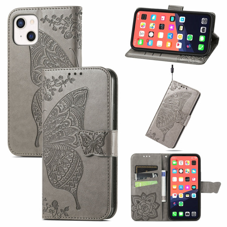 For iPhone 13 mini Butterfly Love Flower Embossed Horizontal Flip Leather Case with Bracket / Card Slot / Wallet / Lanyard