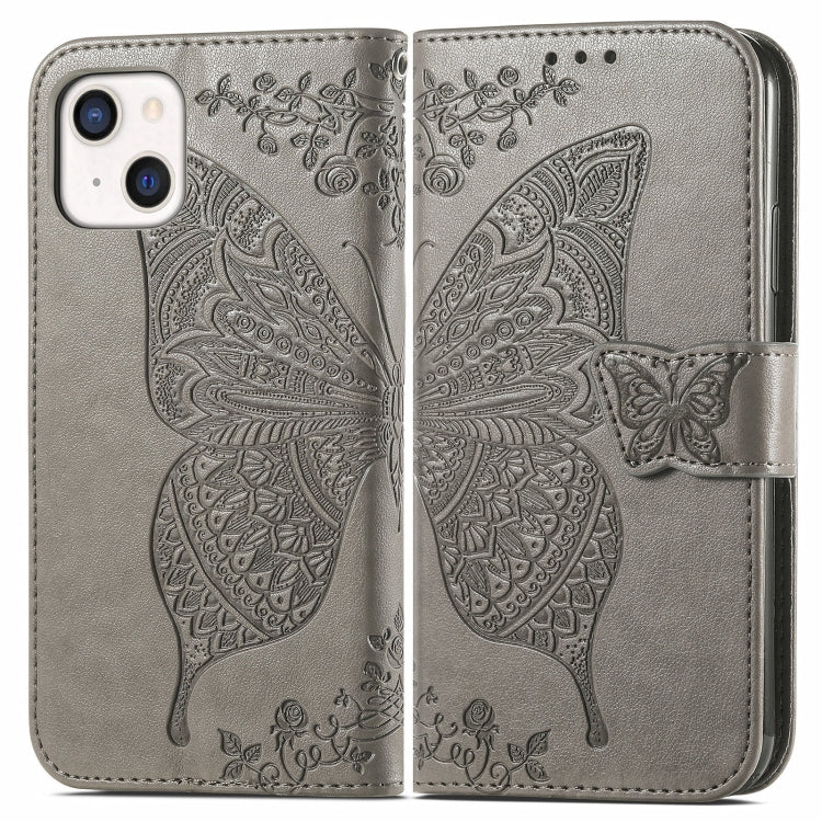 For iPhone 13 mini Butterfly Love Flower Embossed Horizontal Flip Leather Case with Bracket / Card Slot / Wallet / Lanyard