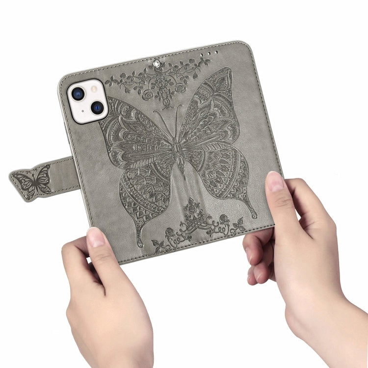 For iPhone 13 mini Butterfly Love Flower Embossed Horizontal Flip Leather Case with Bracket / Card Slot / Wallet / Lanyard