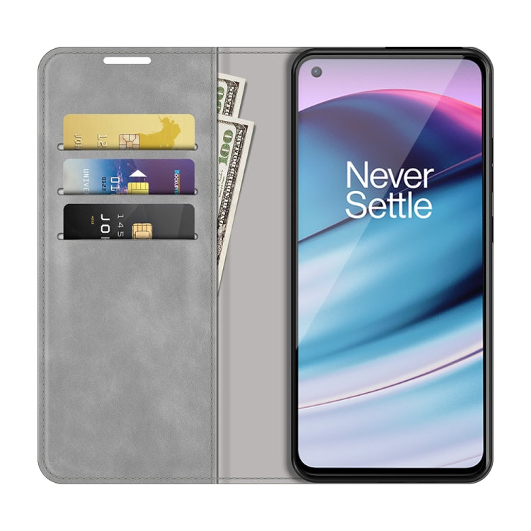 For OnePlus Nord CE 5G Retro-skin Business Magnetic Suction Leather Case with Holder & Card Slots & Wallet