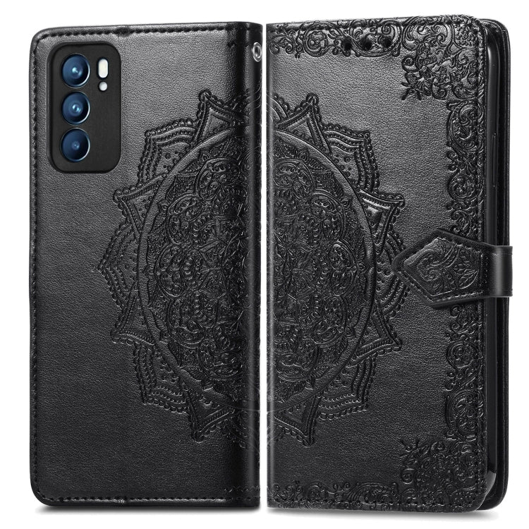 For OPPO Reno6 5G Mandala Flower Embossed Horizontal Flip Leather Case with Holder & Three Card Slots & Wallet & Lanyard