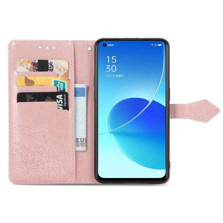 For OPPO Reno6 5G Mandala Flower Embossed Horizontal Flip Leather Case with Holder & Three Card Slots & Wallet & Lanyard