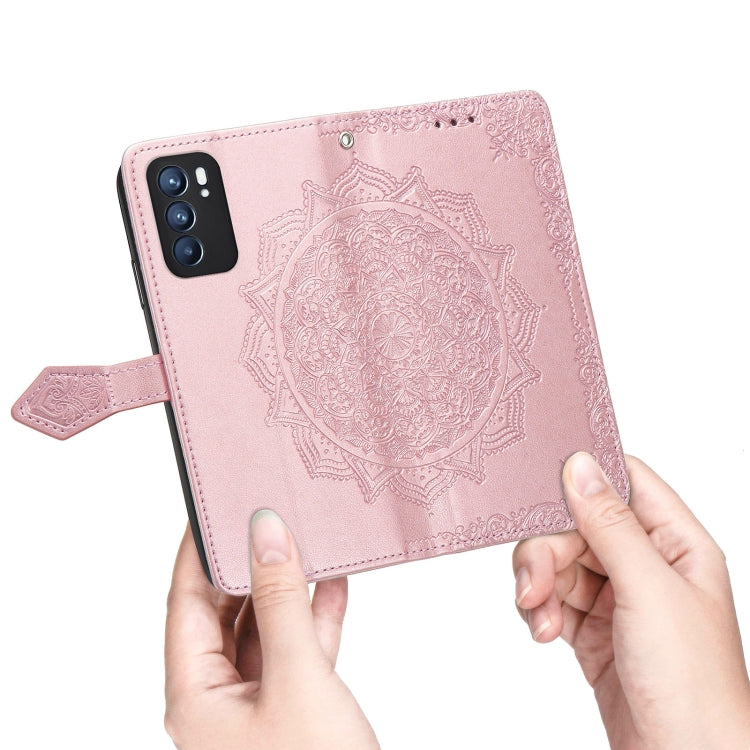For OPPO Reno6 5G Mandala Flower Embossed Horizontal Flip Leather Case with Holder & Three Card Slots & Wallet & Lanyard