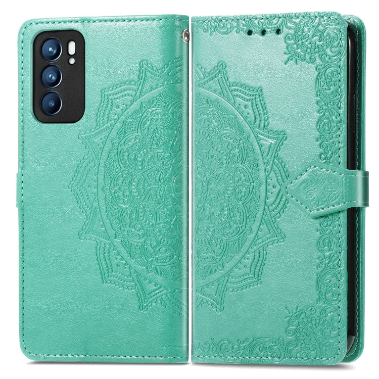 For OPPO Reno6 5G Mandala Flower Embossed Horizontal Flip Leather Case with Holder & Three Card Slots & Wallet & Lanyard