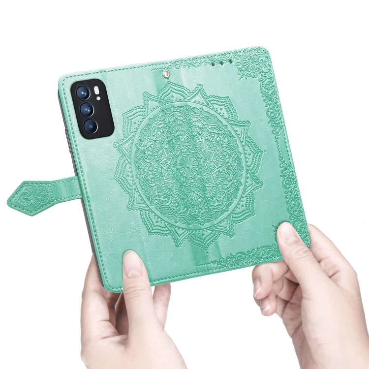 For OPPO Reno6 5G Mandala Flower Embossed Horizontal Flip Leather Case with Holder & Three Card Slots & Wallet & Lanyard