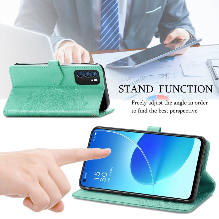 For OPPO Reno6 5G Mandala Flower Embossed Horizontal Flip Leather Case with Holder & Three Card Slots & Wallet & Lanyard