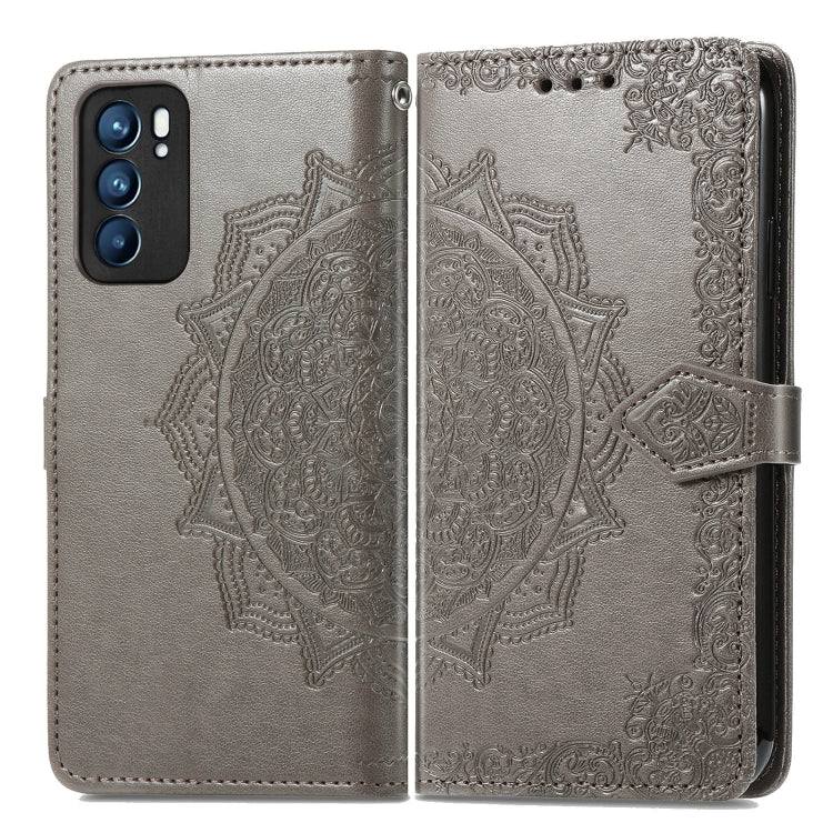 For OPPO Reno6 5G Mandala Flower Embossed Horizontal Flip Leather Case with Holder & Three Card Slots & Wallet & Lanyard