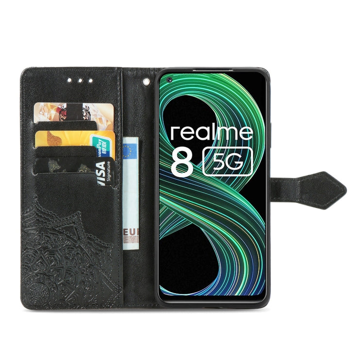 For OPPO Realme 8 5G Mandala Flower Embossed Horizontal Flip Leather Case with Holder & Three Card Slots & Wallet & Lanyard