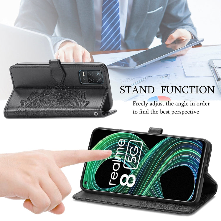 For OPPO Realme 8 5G Mandala Flower Embossed Horizontal Flip Leather Case with Holder & Three Card Slots & Wallet & Lanyard