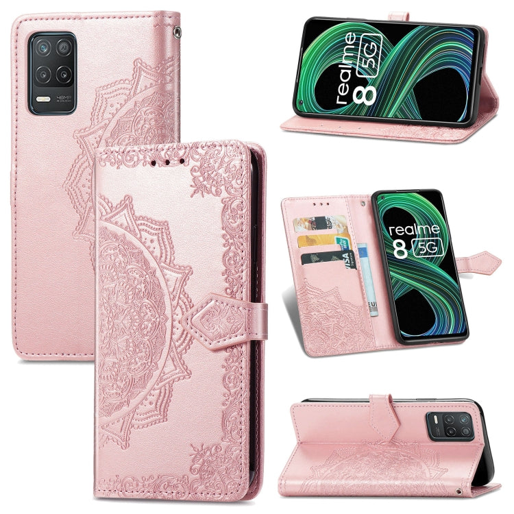 For OPPO Realme 8 5G Mandala Flower Embossed Horizontal Flip Leather Case with Holder & Three Card Slots & Wallet & Lanyard