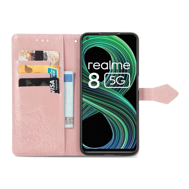 For OPPO Realme 8 5G Mandala Flower Embossed Horizontal Flip Leather Case with Holder & Three Card Slots & Wallet & Lanyard