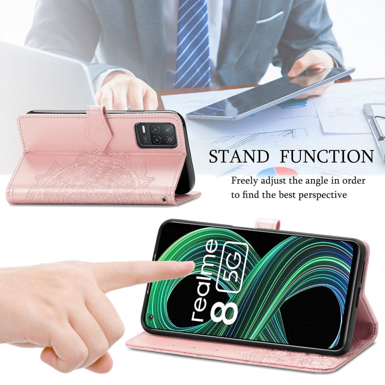 For OPPO Realme 8 5G Mandala Flower Embossed Horizontal Flip Leather Case with Holder & Three Card Slots & Wallet & Lanyard