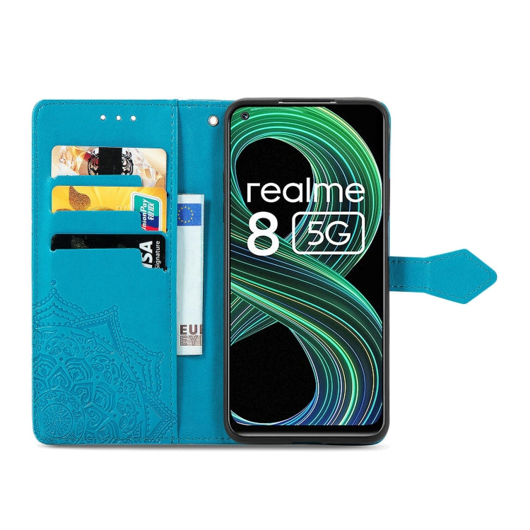 For OPPO Realme 8 5G Mandala Flower Embossed Horizontal Flip Leather Case with Holder & Three Card Slots & Wallet & Lanyard