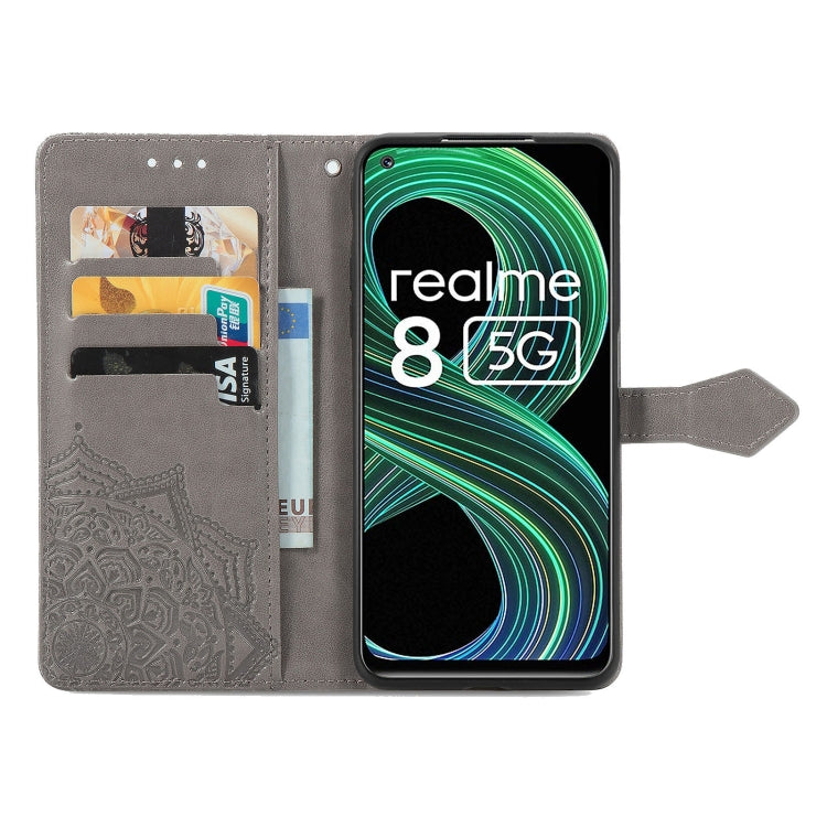 For OPPO Realme 8 5G Mandala Flower Embossed Horizontal Flip Leather Case with Holder & Three Card Slots & Wallet & Lanyard