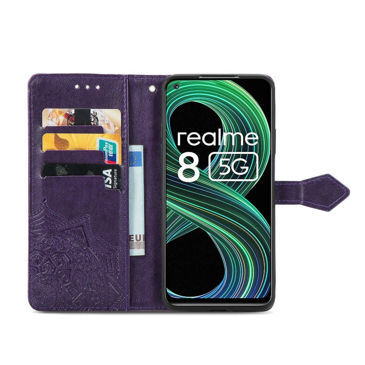 For OPPO Realme 8 5G Mandala Flower Embossed Horizontal Flip Leather Case with Holder & Three Card Slots & Wallet & Lanyard