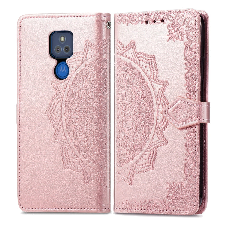 For Motorola Moto G Play 2021 Mandala Flower Embossed Horizontal Flip Leather Case with Holder & Three Card Slots & Wallet & Lanyard
