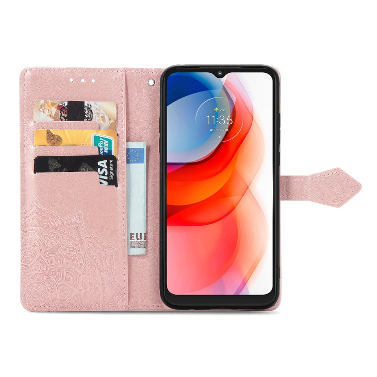 For Motorola Moto G Play 2021 Mandala Flower Embossed Horizontal Flip Leather Case with Holder & Three Card Slots & Wallet & Lanyard