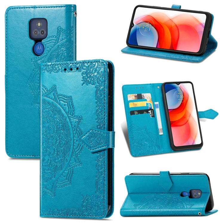 For Motorola Moto G Play 2021 Mandala Flower Embossed Horizontal Flip Leather Case with Holder & Three Card Slots & Wallet & Lanyard