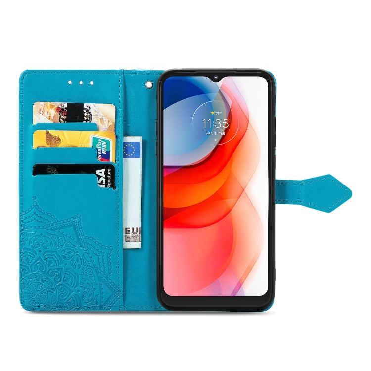 For Motorola Moto G Play 2021 Mandala Flower Embossed Horizontal Flip Leather Case with Holder & Three Card Slots & Wallet & Lanyard