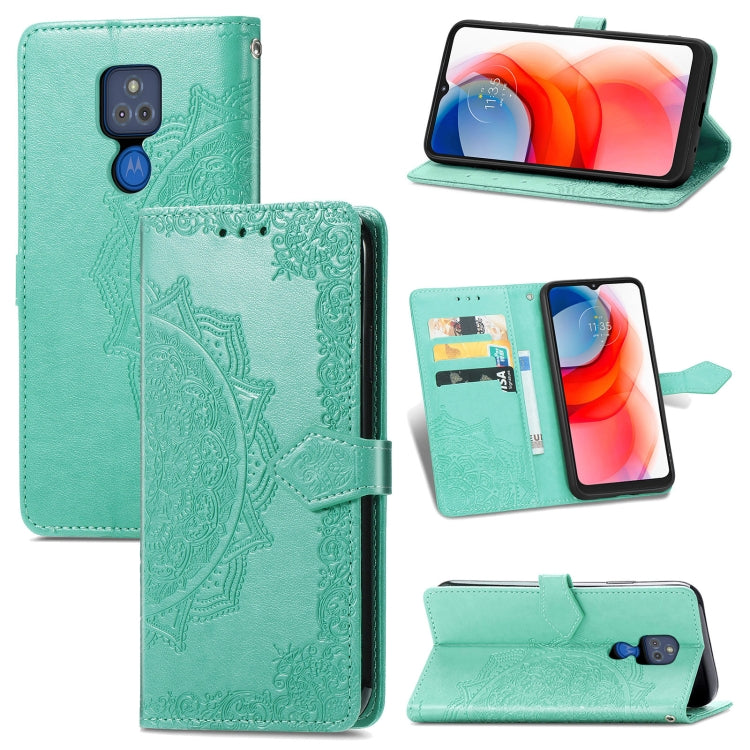 For Motorola Moto G Play 2021 Mandala Flower Embossed Horizontal Flip Leather Case with Holder & Three Card Slots & Wallet & Lanyard