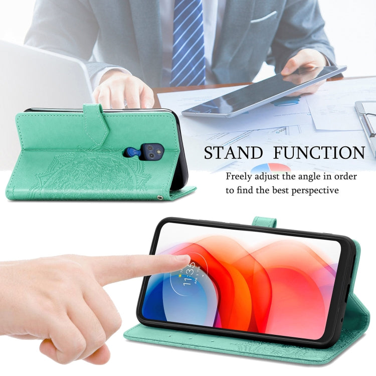 For Motorola Moto G Play 2021 Mandala Flower Embossed Horizontal Flip Leather Case with Holder & Three Card Slots & Wallet & Lanyard