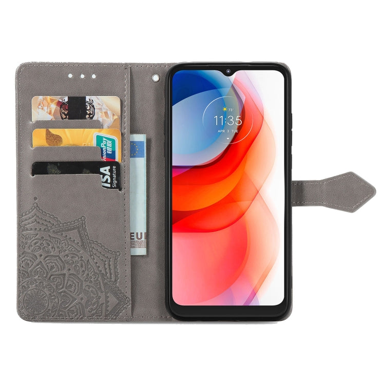 For Motorola Moto G Play 2021 Mandala Flower Embossed Horizontal Flip Leather Case with Holder & Three Card Slots & Wallet & Lanyard