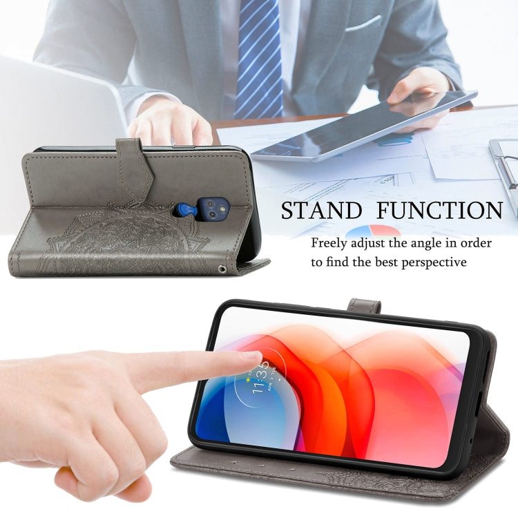 For Motorola Moto G Play 2021 Mandala Flower Embossed Horizontal Flip Leather Case with Holder & Three Card Slots & Wallet & Lanyard