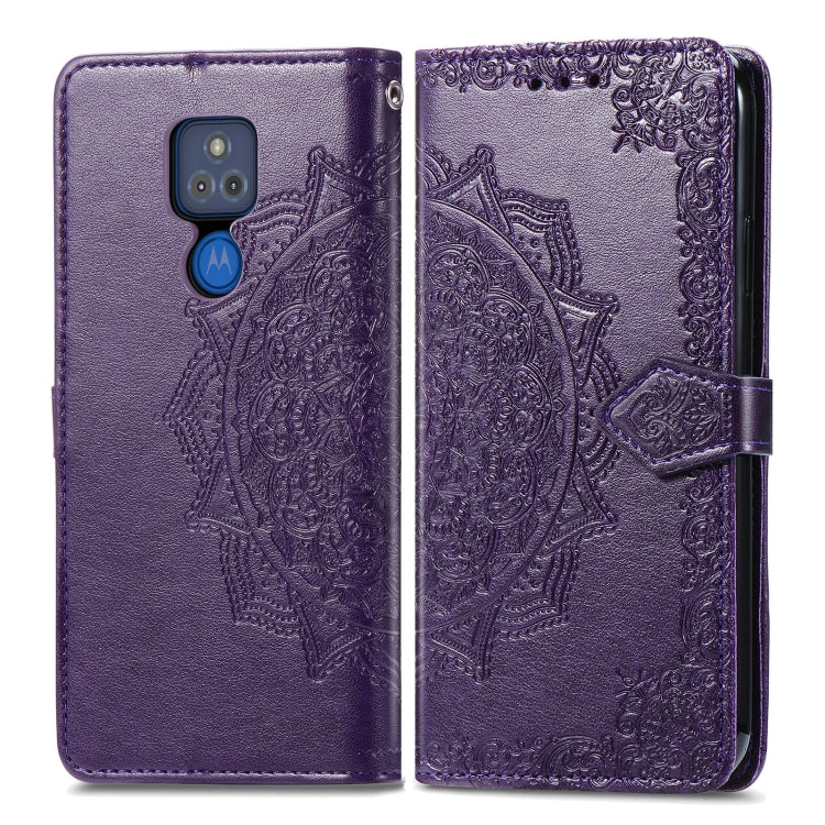 For Motorola Moto G Play 2021 Mandala Flower Embossed Horizontal Flip Leather Case with Holder & Three Card Slots & Wallet & Lanyard