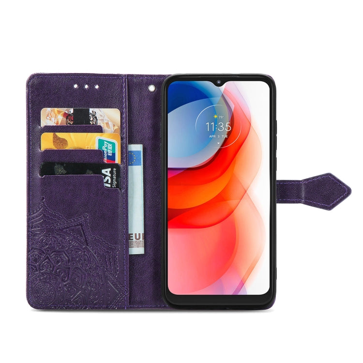 For Motorola Moto G Play 2021 Mandala Flower Embossed Horizontal Flip Leather Case with Holder & Three Card Slots & Wallet & Lanyard
