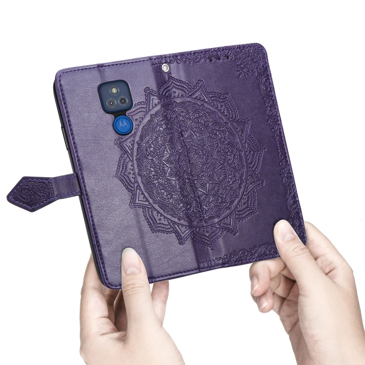 For Motorola Moto G Play 2021 Mandala Flower Embossed Horizontal Flip Leather Case with Holder & Three Card Slots & Wallet & Lanyard