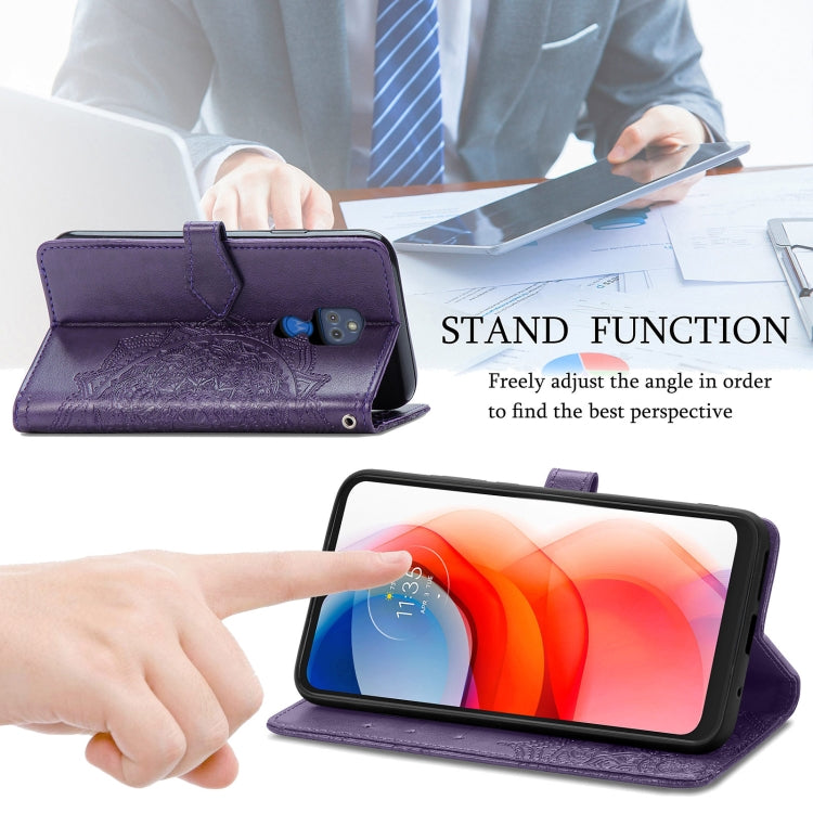 For Motorola Moto G Play 2021 Mandala Flower Embossed Horizontal Flip Leather Case with Holder & Three Card Slots & Wallet & Lanyard