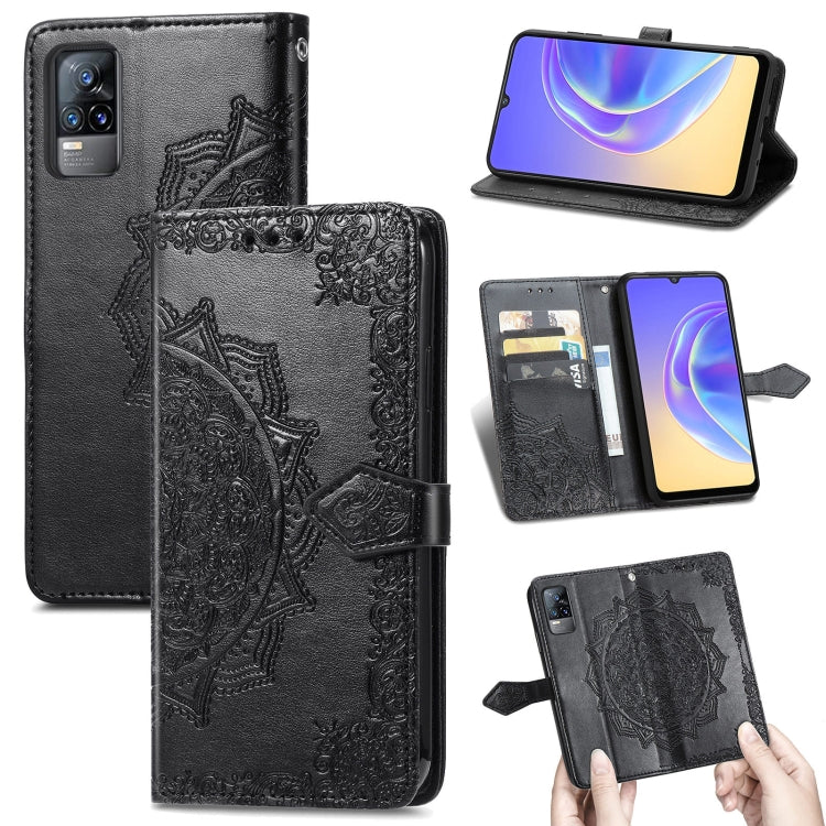 For vivo V21e 4G Mandala Flower Embossed Horizontal Flip Leather Case with Holder & Three Card Slots & Wallet & Lanyard