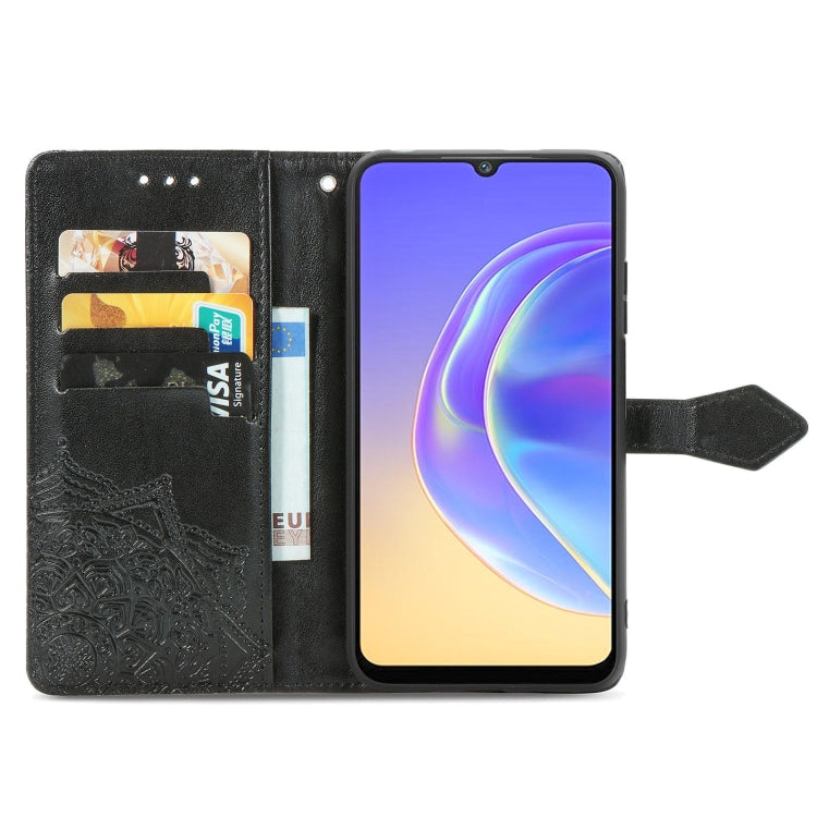 For vivo V21e 4G Mandala Flower Embossed Horizontal Flip Leather Case with Holder & Three Card Slots & Wallet & Lanyard