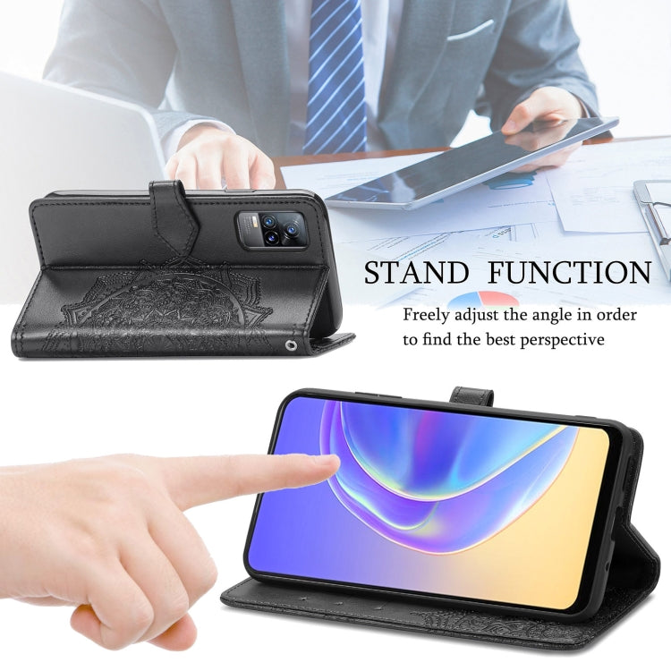 For vivo V21e 4G Mandala Flower Embossed Horizontal Flip Leather Case with Holder & Three Card Slots & Wallet & Lanyard