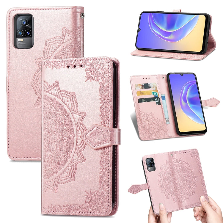 For vivo V21e 4G Mandala Flower Embossed Horizontal Flip Leather Case with Holder & Three Card Slots & Wallet & Lanyard